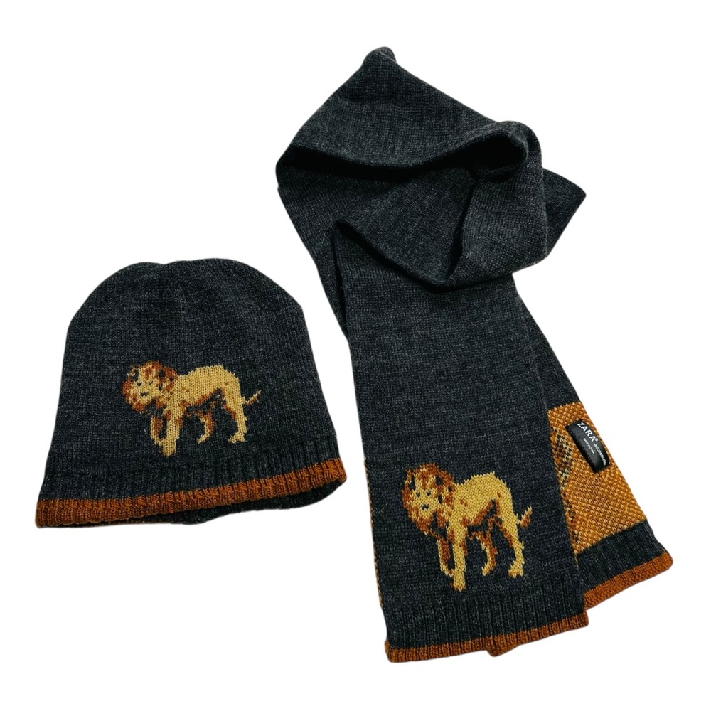 Zara Kids Lion Hat and Scarf Set - Black and‎ Brown